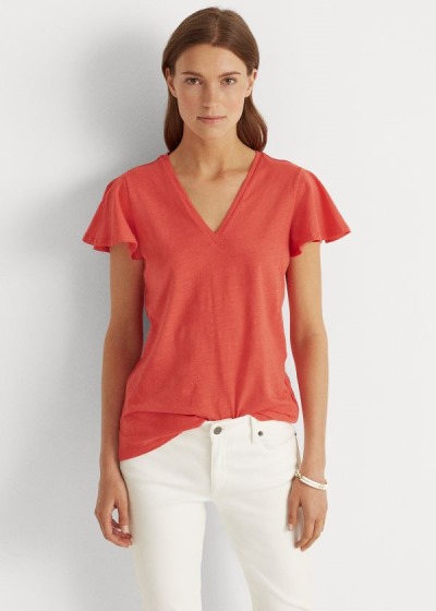 Playeras Ralph Lauren Mujer Rojos - Cotton Flutter-Sleeve - LBWMY3069